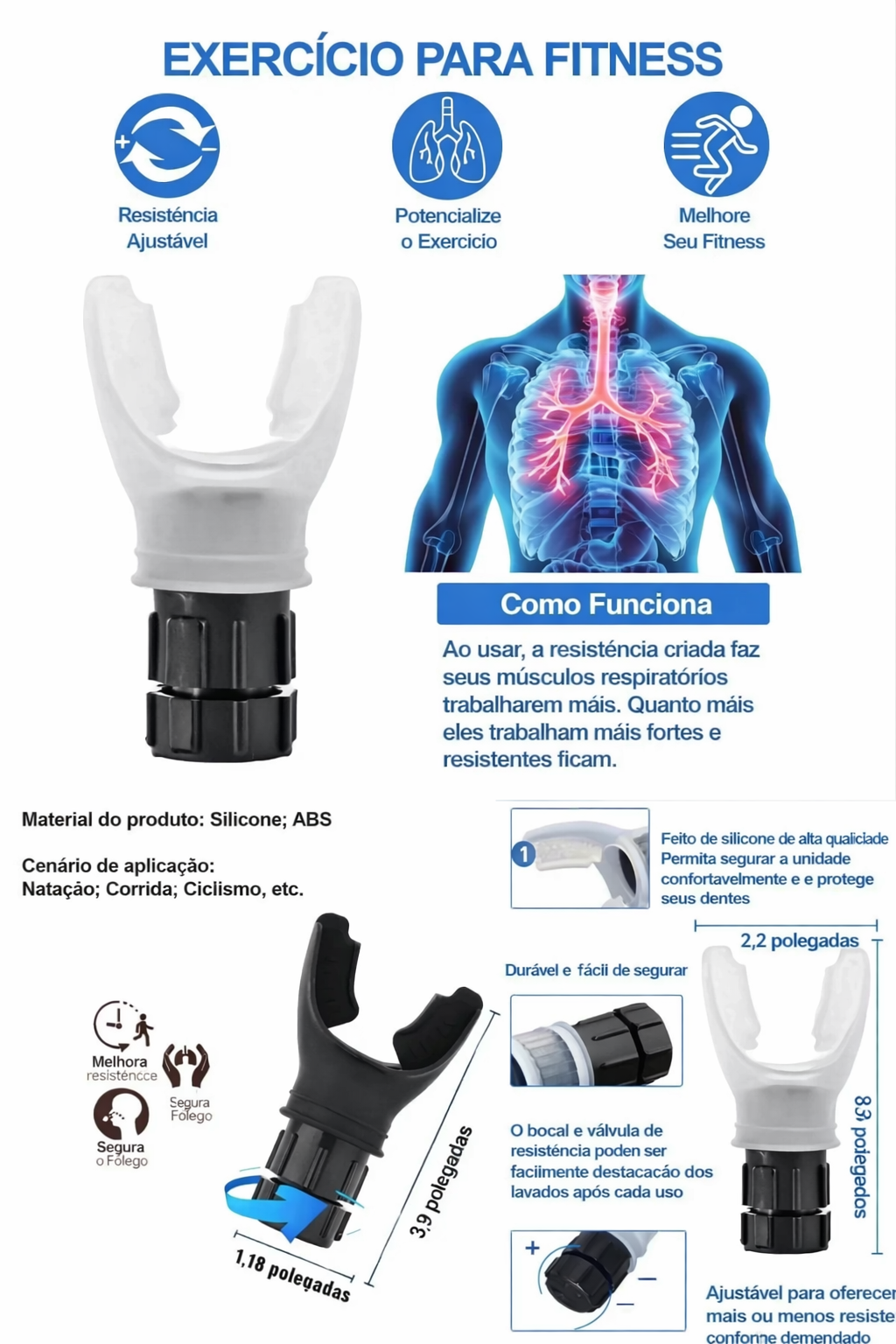 Exercitador Pulmonar Portátil com Resistência Ajustável