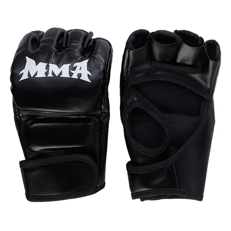 Luva de Treino Profissional MMA Half Finger em Couro com Amortecimento para Boxe, Sanda e UFC