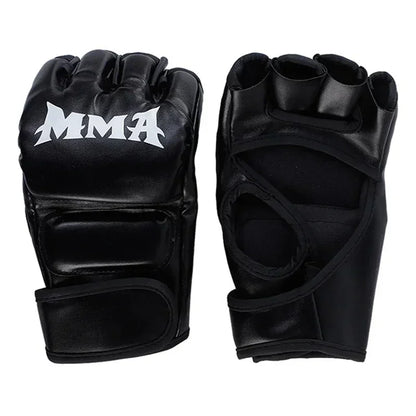 Luva de Treino Profissional MMA Half Finger em Couro com Amortecimento para Boxe, Sanda e UFC