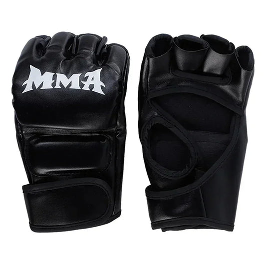 Luva de Treino Profissional MMA Half Finger em Couro com Amortecimento para Boxe, Sanda e UFC