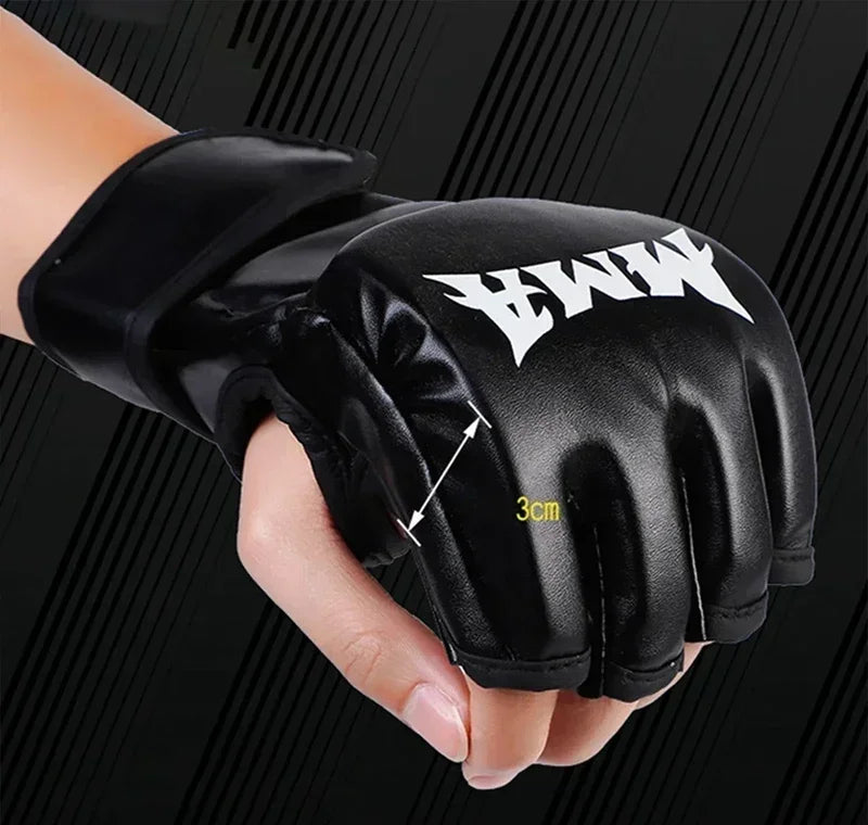 Luva de Treino Profissional MMA Half Finger em Couro com Amortecimento para Boxe, Sanda e UFC