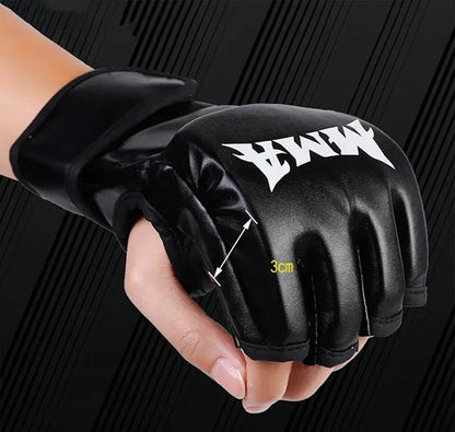 Luva de Treino Profissional MMA Half Finger em Couro com Amortecimento para Boxe, Sanda e UFC